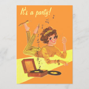 Retro Music Girl Det är en Party Inbjudningar