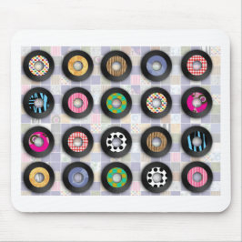Retro Music Illustrated Vinyl Records Mönster Art Musmatta