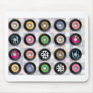 Retro Music Illustrated Vinyl Records Mönster Art Musmatta