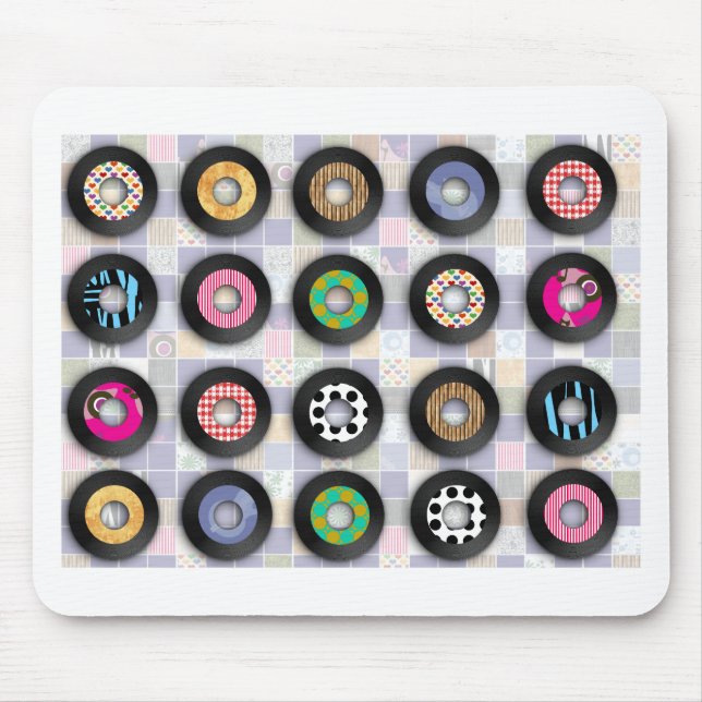 Retro Music Illustrated Vinyl Records Mönster Art Musmatta (Framsidan)