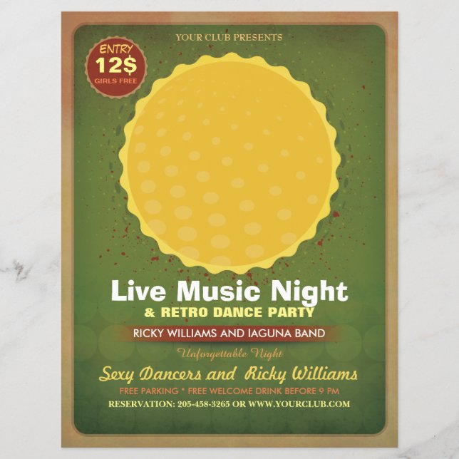 Retro Music Party Flyer med Photo Ram (Framsidan)