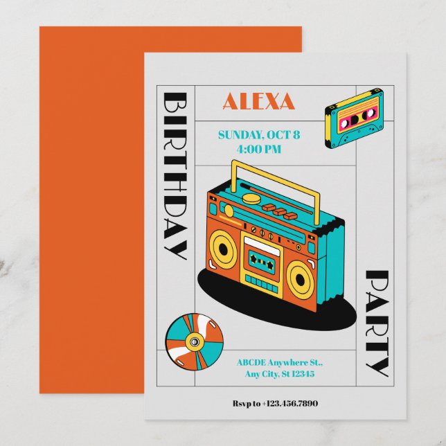 Retro Music Players födelsedag Inbjudningar (Fram/baksida)