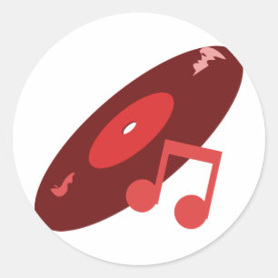 Retro Music Record & Note Red Runt Klistermärke