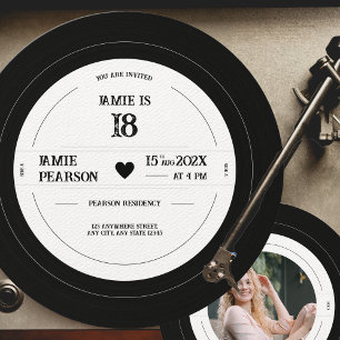 Retro Music Vinyl Record Milestone Birthday Inbjudningar