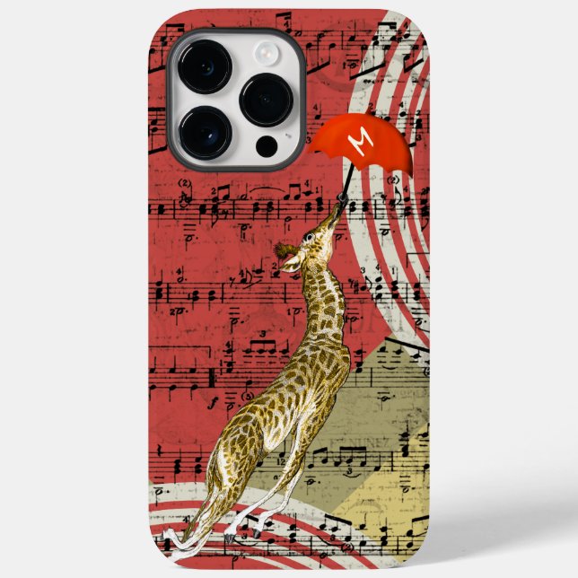 Retro Musical Flies Giraffe Red Umbrella (Baksida)