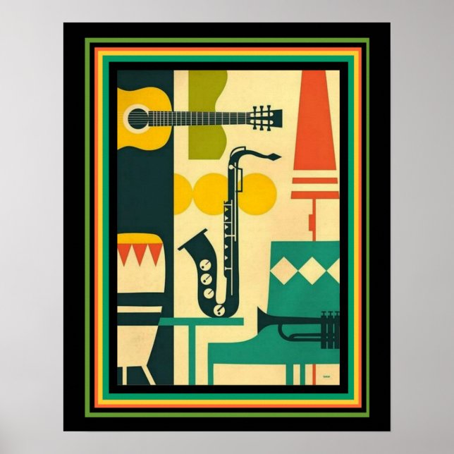 Retro Musical Instrument Print 16x20 Poster (Framsidan)