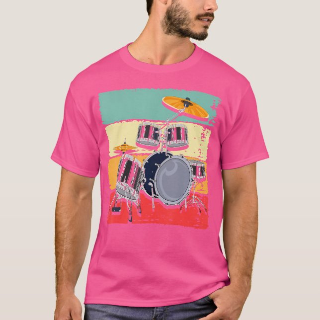 Retro Musician Drummer Music Älskare Drum Set Drum T Shirt (Framsida)