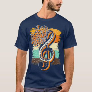 Retro Musician Music Notes Piano Keys Treble T Shirt