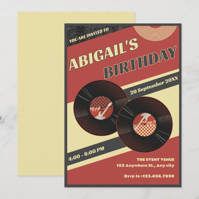 Retro musik  inbjudningar (Fram/baksida)