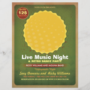 Retro Musik Party Affisch Med Fotolampa Reklamblad