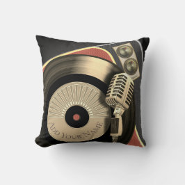 Retro musikvintagemikrofon och vinylrekord kudde
