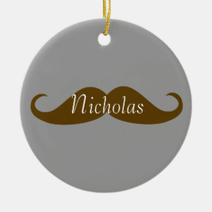 Retro Mustache med Namn Julgransprydnad Keramik