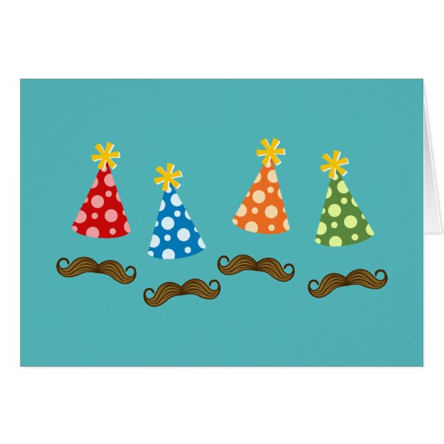 Retro Mustache Party Hälsningskort (Framsidan Horizontal)