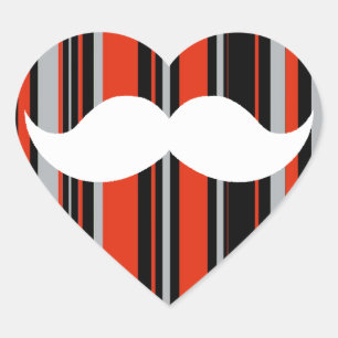 Retro Mustache Party Orange Rand Hjärtformat Klistermärke