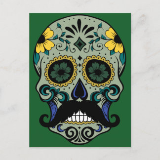 Retro Mustache Sugar Skull Vykort