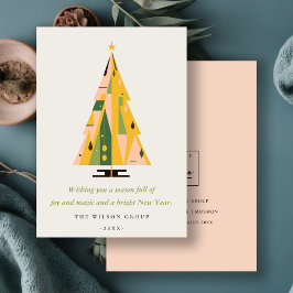 Retro Mustard Grönt Julgran Business Logotyp Julkort