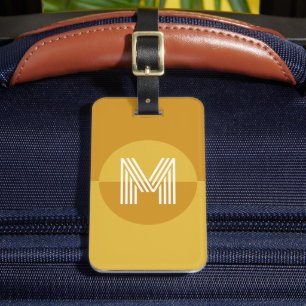 Retro Mustard Gult Geometric Modern Monogram Bagagebricka