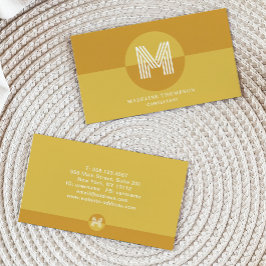Retro Mustard Gult Geometric Modern Monogram Visitkort