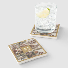 Retro Mustard Monogram första familjens foto i Nam Stenunderlägg