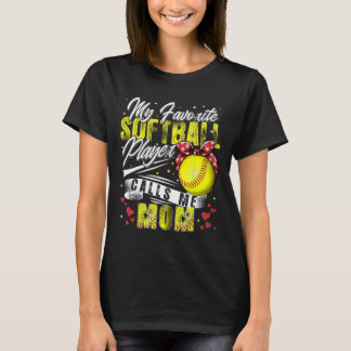 Retro My Favorite Softball Player ringer mig Mamma T Shirt