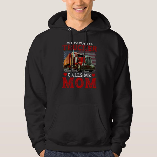 Retro My Favorite Trucker kallar mig Mamma USA fla Hoodie (Framsida)