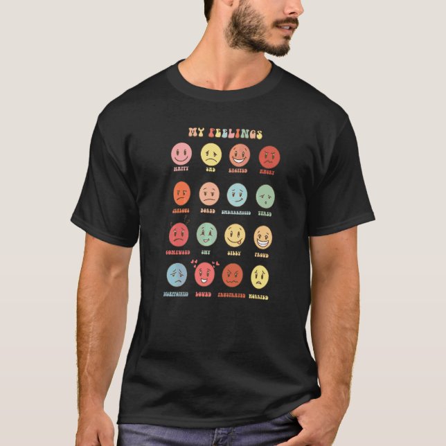Retro My Feelings Emotion Ansikte Mental Health Ma T Shirt (Framsida)