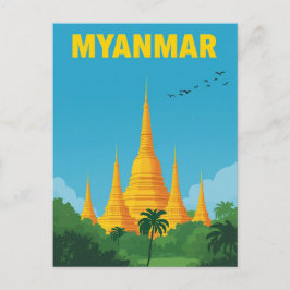 Retro Myanmar Travel Poster Vykort