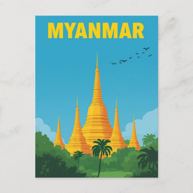 Retro Myanmar Travel Poster Vykort (Framsida)