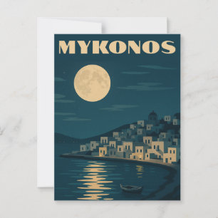 Retro Mykonos Måne Vintage Art Deco Stil Travel Vykort