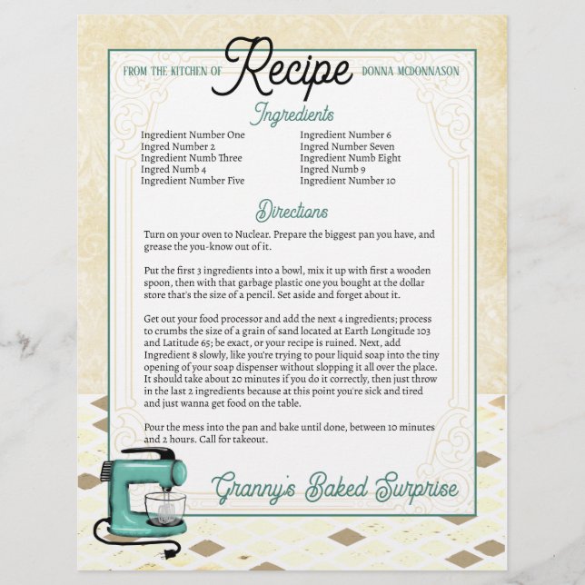 Retro myntblandare, kokboksrecept, letterhead (Framsida)