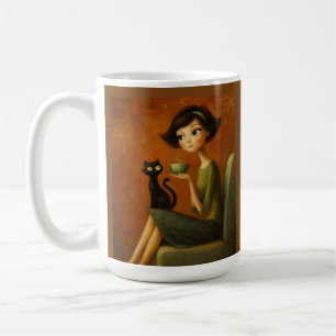 Retro Mysig Morgon Svart Katt Estetik Kaffemugg