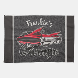Retro NAMN Röd Caddy Vintage Klassisk Bilgarage Kökshandduk