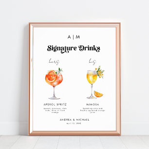 Retro Namnteckning Drinks Cocktails Bröllop-tecken Poster