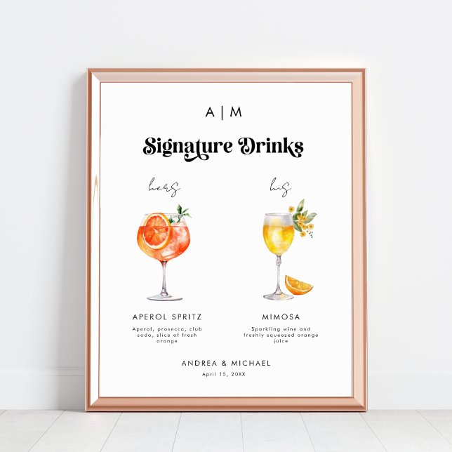 Retro Namnteckning Drinks Cocktails Bröllop-tecken Poster (Skapare uppladdad)