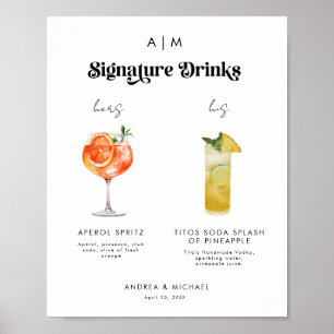 Retro Namnteckning Drinks Cocktails Bröllop-tecken Poster