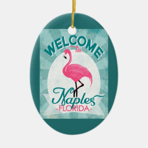 Retro Naples Florida rosa Flamingo Julgransprydnad Keramik