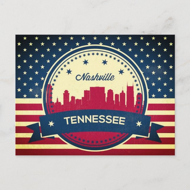 Retro Nashville Tennessee Skyline Vykort (Framsida)