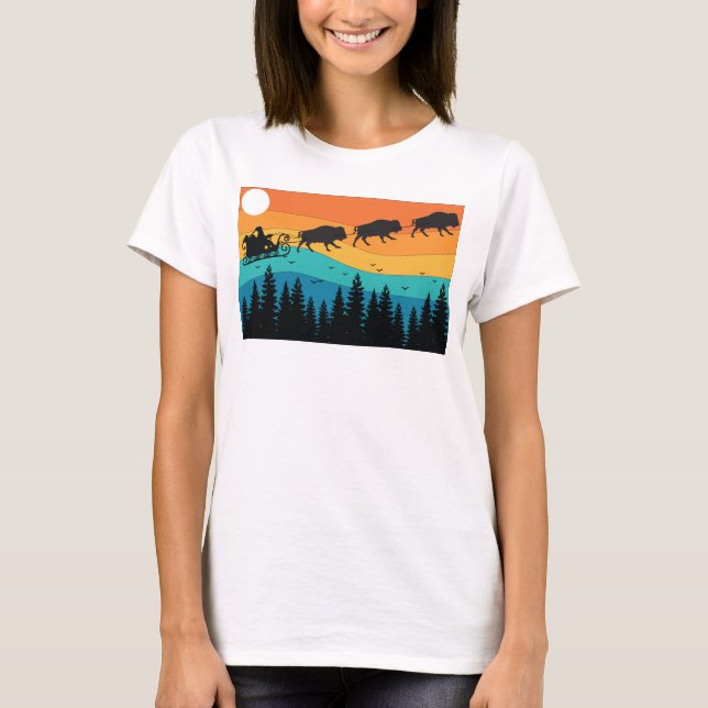 Retro National Park Bison Buffalo Julafton jul T Shirt (Framsida)