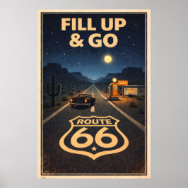 Retro nattlig väg Route 66 Vintage konst Poster