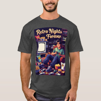 Retro nattspelillustration rolig pojke t shirt