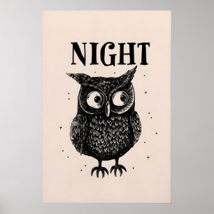 Retro Nattuggla Konsttryck - Direkt Nedladdning fö Poster