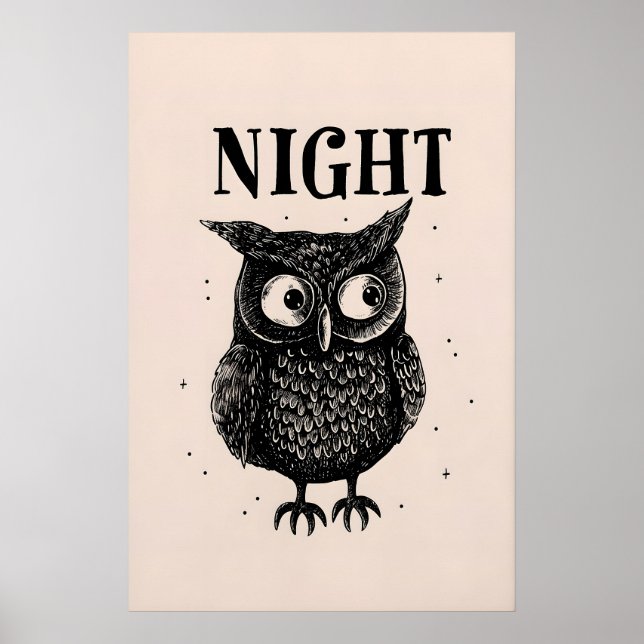 Retro Nattuggla Konsttryck - Direkt Nedladdning fö Poster (Framsidan)
