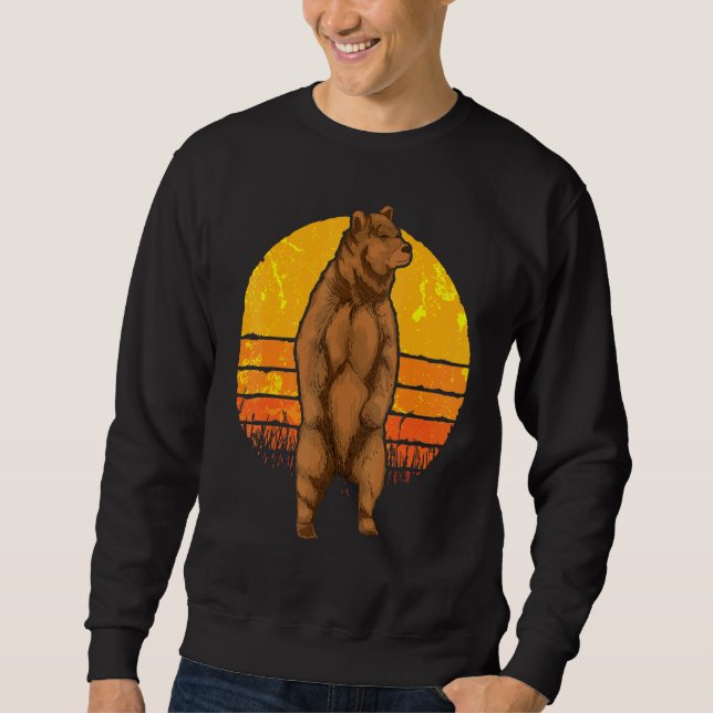 Retro Natur Bear Forest Brown Bear 1 Lång Ärmad Tröja (Framsida)