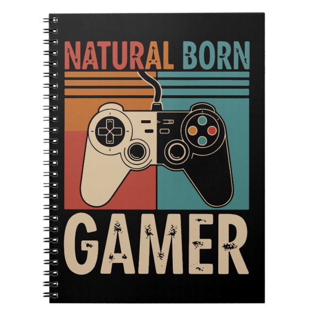 Retro Natural Born Gamer Funny Anteckningsbok (Framsidan)