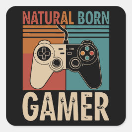 Retro Natural Born Gamer Funny Fyrkantigt Klistermärke