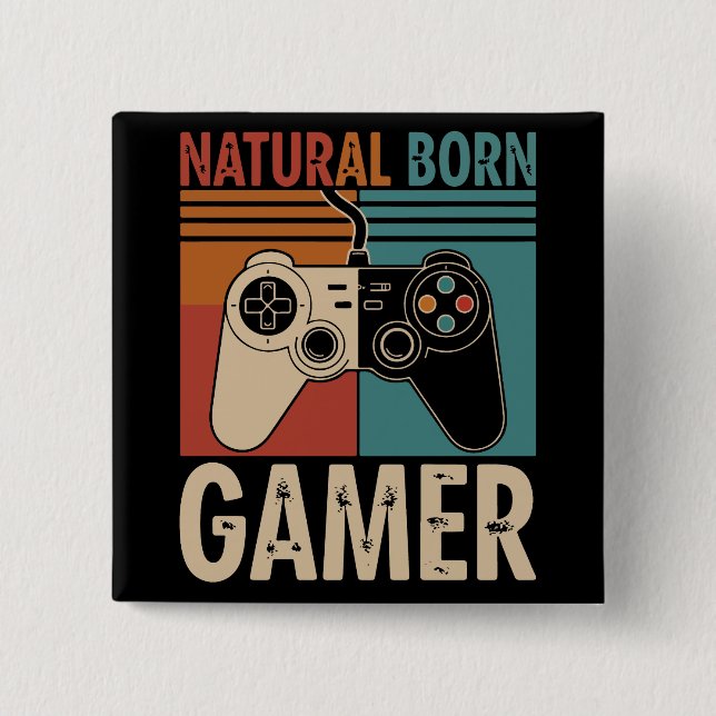 Retro Natural Born Gamer Funny Knapp (Framsida)