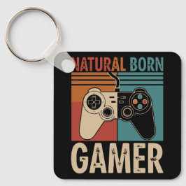 Retro Natural Born Gamer Funny Nyckelring