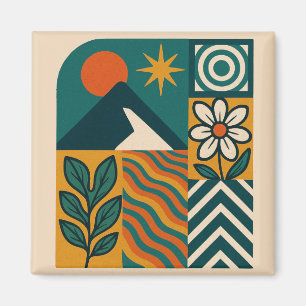 Retro Nature Abstrakt Art Modern Geometric Blommig Magnet