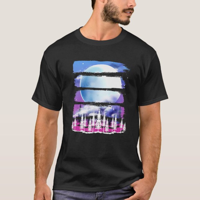 Retro Nature Älskare Forest Träd Full Moon Moonlig T Shirt (Framsida)