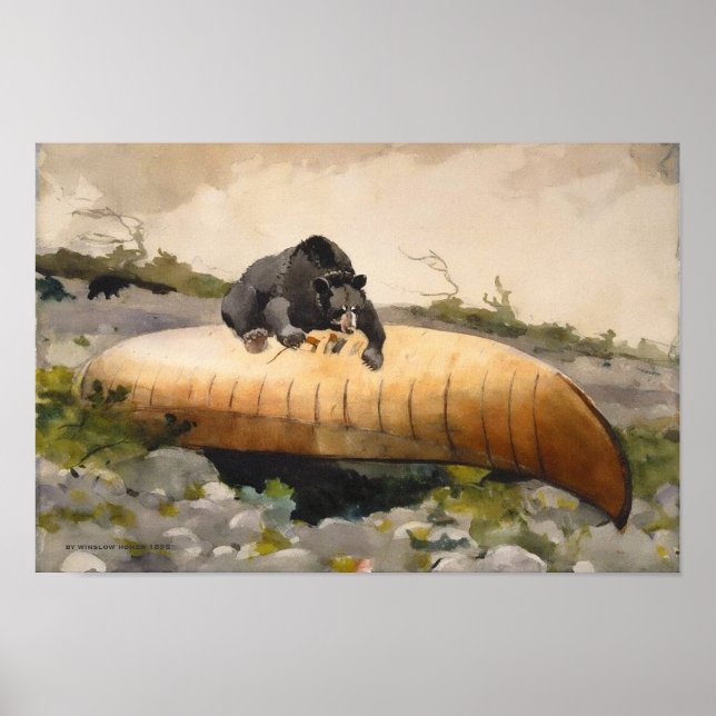 Retro Nature Art Bear med Canoe Poster (Framsidan)